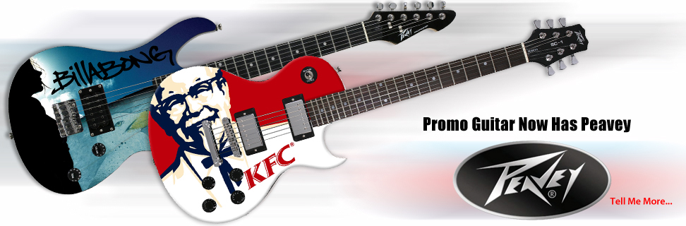 Custom Peavey electric and acoustic promotional guitars, Rockmaster, SC1.